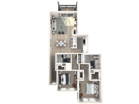 Floor plan for 2 beds, 2 baths, 1151 sqft